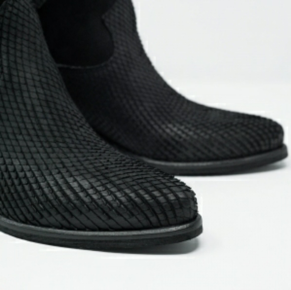 Genuine Suede and Embossed Leather Boots - Picture 5 of 5